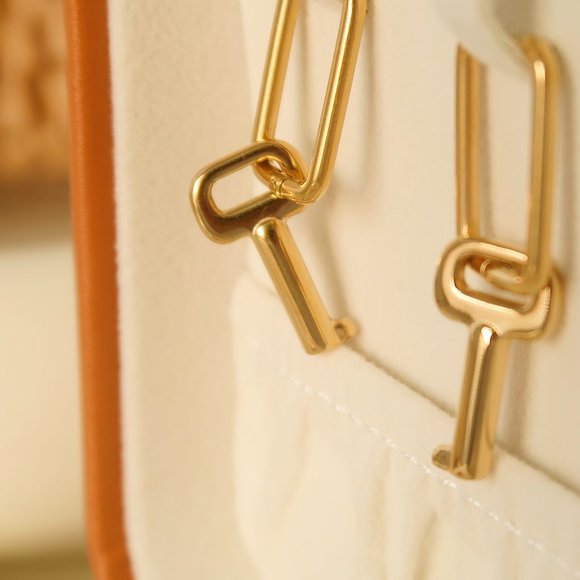 NEW 18K Gold Plated Key Drop Hoop Earrings - Picture 5 of 11